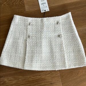Zara Cream Pleated Mini Skirt Resort Wear - M
